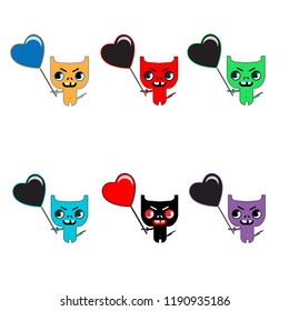 Set of six cute color monsters with different emotions isolated on white. cartoon illustration