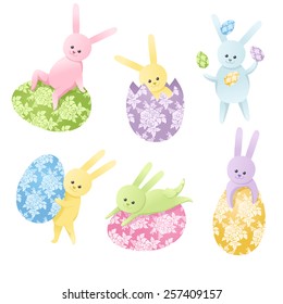 Set of Six cute colorful Easter bunnies