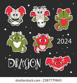 Set of six cute dragons.