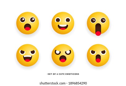 Set of six cute emoticons with different feeling