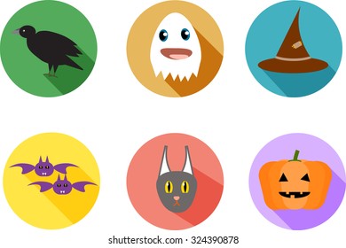 Set of six cute flat halloween icons