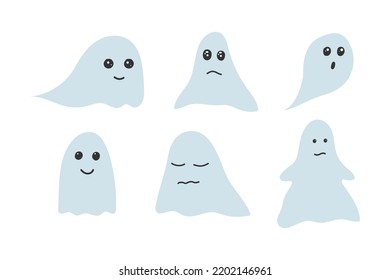 Set of six cute ghosts on a white background. vector illustration