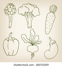 Set of six cute hand drawn vector vegetables
