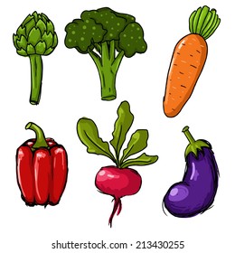 Set of six cute hand drawn vector vegetables