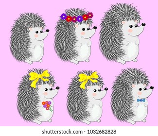 A set of six cute hedgehogs