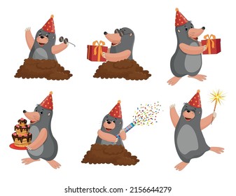 A set of six cute moles celebrating the holiday