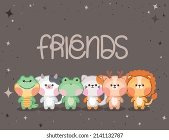 set of six cute pets