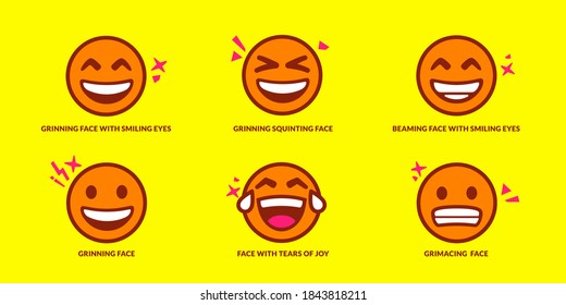 Set of six cute smiling emoticons