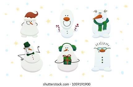 Set of six cute snowmen.