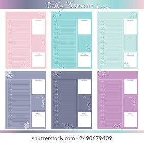 Set of six daily planners featuring leaf illustrations. Contains a section for schedule, notes, reminders and daily affirmations. Suitable for school, college, university and habit formation.