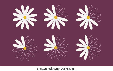 Set of six daisy as pie diagrams