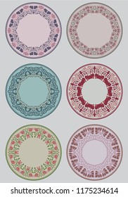 set of six decorative round labels in art nuoveau style ready to edit with your own text