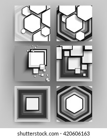 set of six designs, geometric hexagon and squares concept background material illustration. eps10 vector