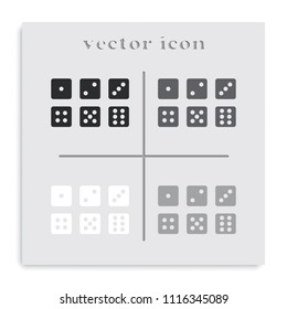 Set of six dice flat black and white vector icon.