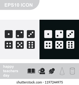 Set of six dices flat black and white vector icon.