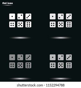 Set of six dices flat grayscale vector icon.