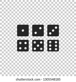 Set of six dices icon isolated on transparent background. Flat design. Vector Illustration