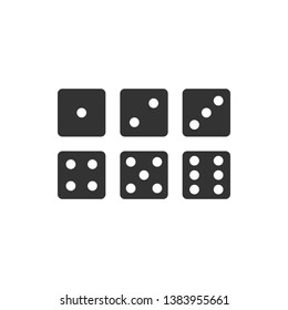 Set of six dices icon isolated. Flat design. Vector Illustration