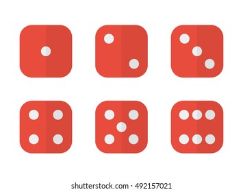 Set of six dices in trendy flat style. Vector illustration isolated on a white background. Dice icons for games, websites, ui and others. 