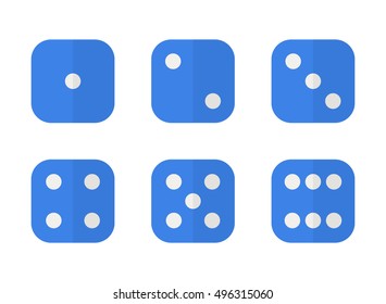 Set of six dices in trendy flat style. Vector illustration isolated on a white background. Dice icons for games, websites, ui and others. 