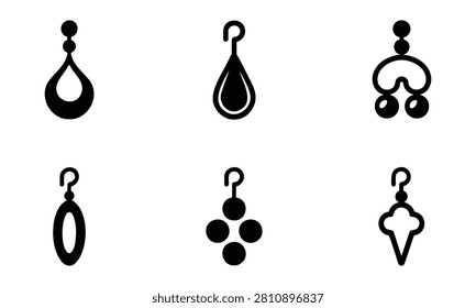 Set of six different black hook and ball earrings designs on white background