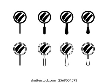 Set of six different black and white mirrors. Vector icons