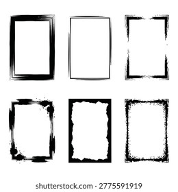 Set of six different blank grunge frames for photo or text various styles icon
