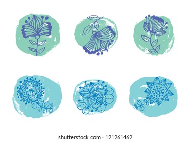 Set of six different cartoon flowers