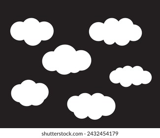 Set of six different clouds on dark background