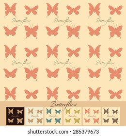Set of six different colored seamless background pattern with butterflies - Ornamental Design
