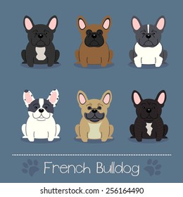 Set of six different colors French Bulldog