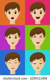 A set of six different emotions on the faces. Avatars for the web.