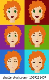 A set of six different emotions on the faces. Avatars for the web.
