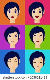 A set of six different emotions on the faces. Avatars for the web.