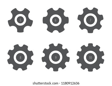 set of six different gears, vector illustration