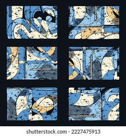 Set of six different geometric grunge collage elements