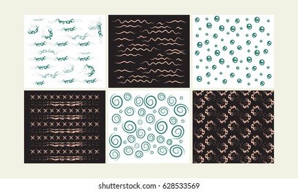 Conjunto de seis diferentes patrones abstractos dibujados a mano, divisores o texturas.