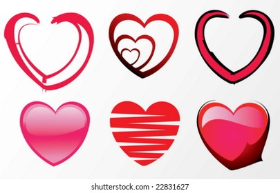 set of six different heart icons