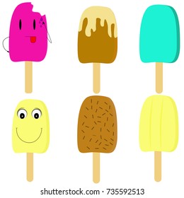 Set with six different ice cream in palette. Vector illustration.
