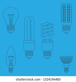 Set of six different light bulbs for lamp.