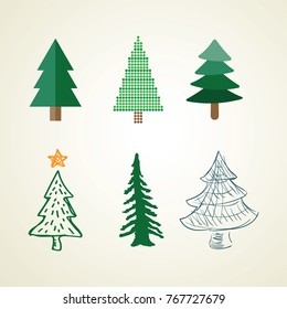A set of six different original christmas trees