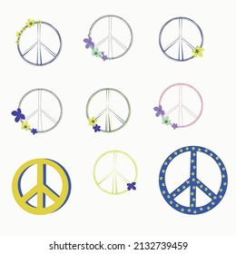 Set of six different signs of pacifism