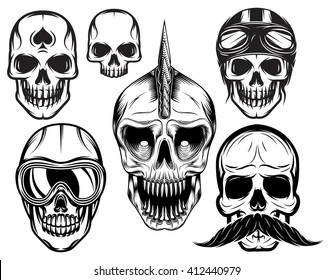 a set of six different skulls for design