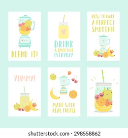 Set of six different smoothie cards