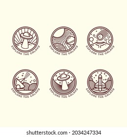 Set of six different space related outline illustrations