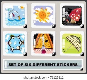 Set of six different stickers