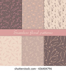 Set of six different vector seamless floral patterns.
