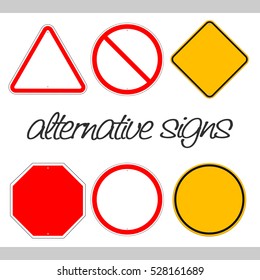 a set of six different warning signs
