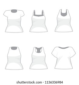 Set of six different white shirt women template collection