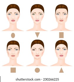 Set of six different woman's face shapes.  Vector 